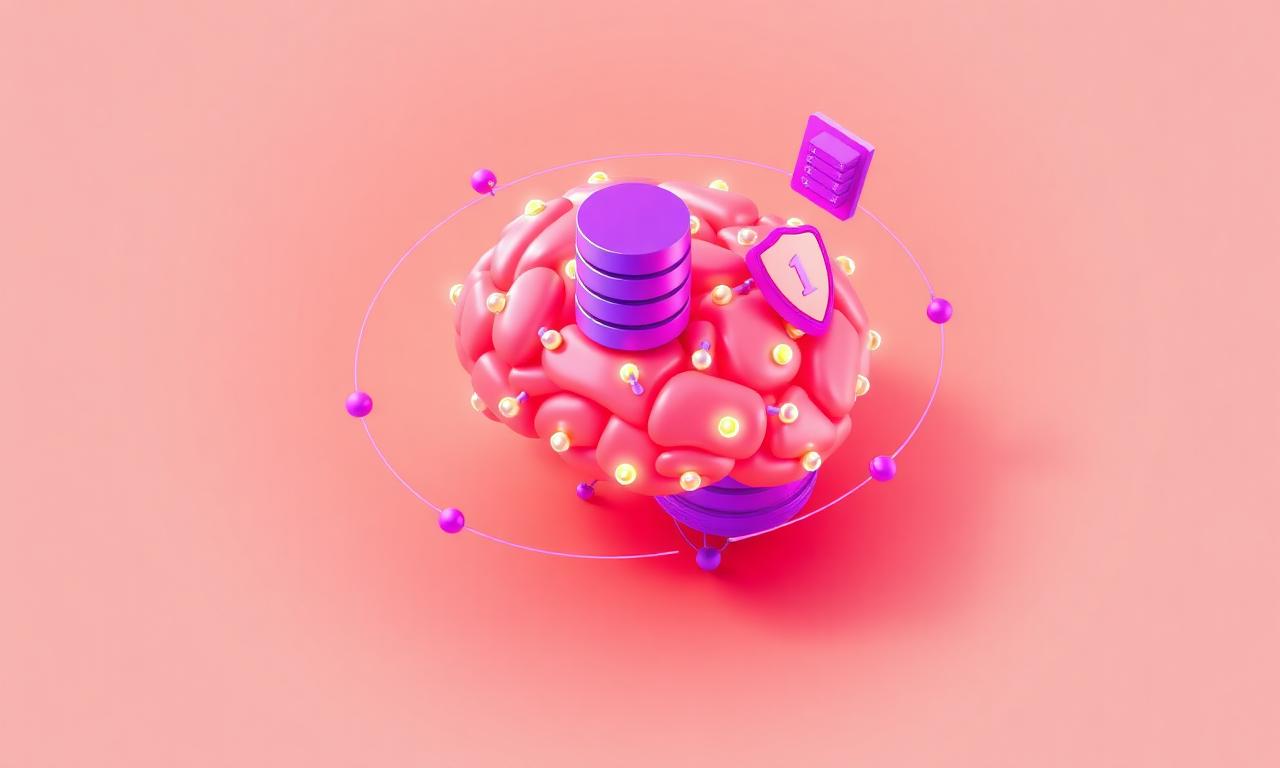 Custom AI brain with database and security shield orbiting it